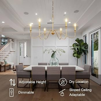 Gold Chandelier 6-Light Modern Brass Farmhouse Chandelier Wrought Iron Classic Candle Ceiling Pen... | Amazon (US)