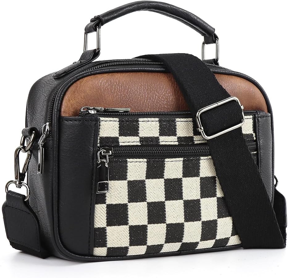 Checkered Crossbody Bags for Women Plaid Womens Cross Body Purses Checkerboard Leather Shoulder B... | Amazon (US)