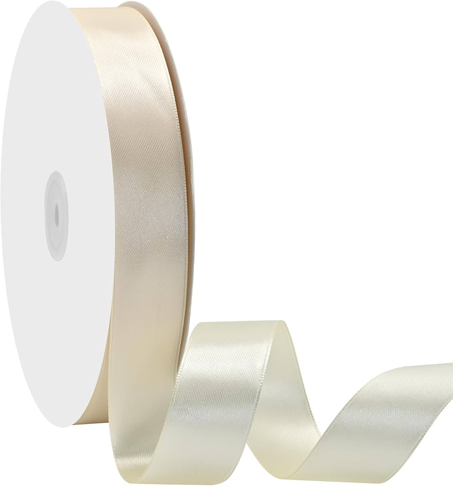 Maclemon 3/4 inch Wide 100 Yards Double Face Ivory Satin Ribbon Ivory Fabric Ribbon for Gift Wrap... | Amazon (US)
