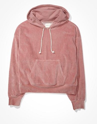 AE Fleece Velour Ribbed Hoodie | American Eagle Outfitters (US & CA)