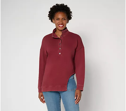 Peace Love World Regular French Terry Mock Neck Tunic with Cut Out | QVC