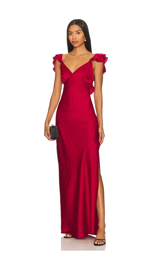 MORE TO COME Becky Ruffle Maxi Dress in Wine. - size XL | Revolve Clothing (Global)