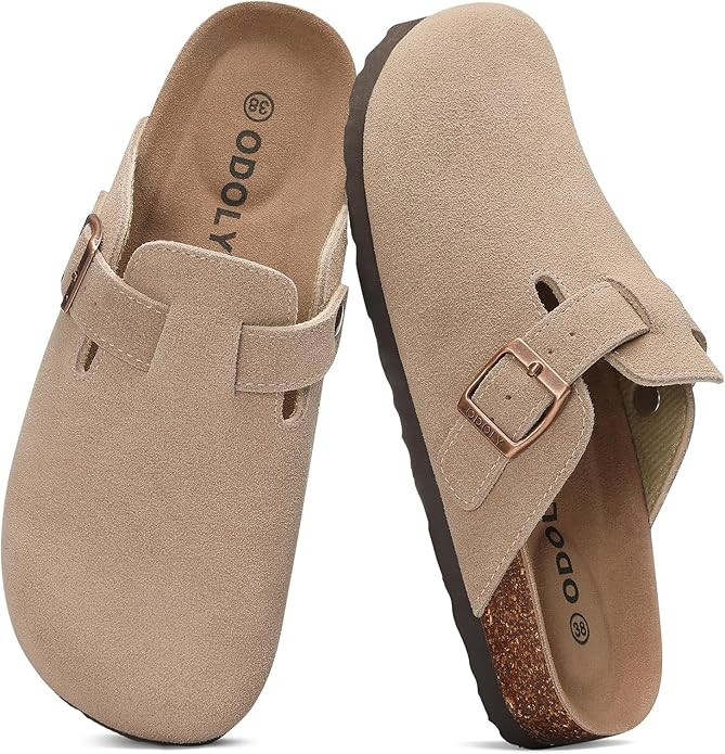 Genuine Suede Clogs for Women Men Soft Cork Footbed Leather Mules Comfort Potato Shoes with Arch ... | Amazon (US)