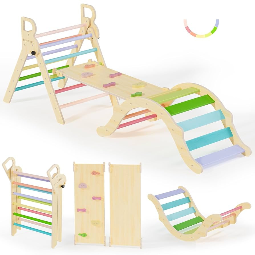 BlueWood Pikler Triangle Set, Toddler Wooden Climbing Toys Indoor 7in1 Foldable Climber for Kids,... | Amazon (US)
