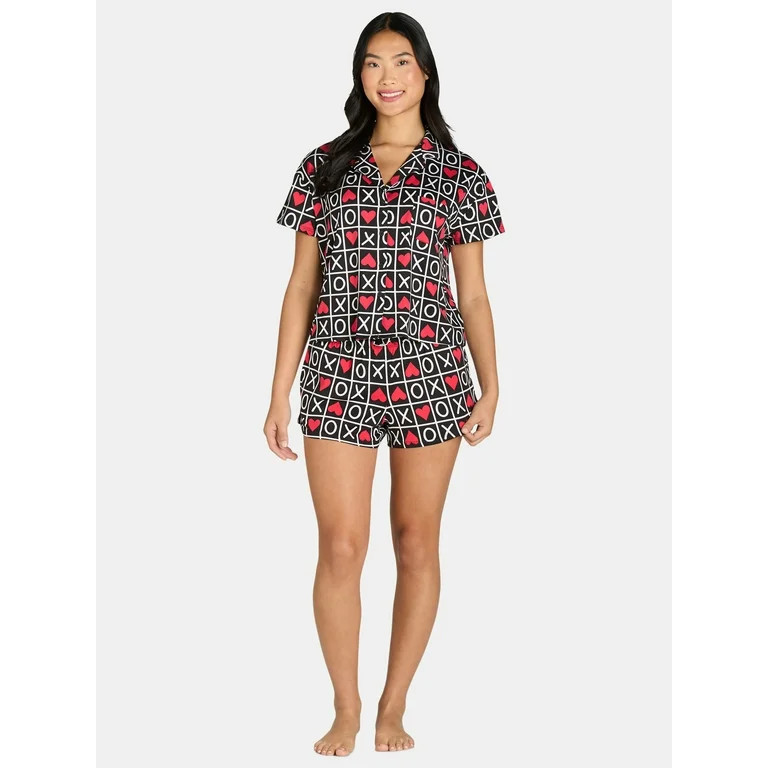 Women’s Valentine’s Day Print Shorty Notch Collar Pajama Set from Way to Celebrate, 2-Piece, ... | Walmart (US)