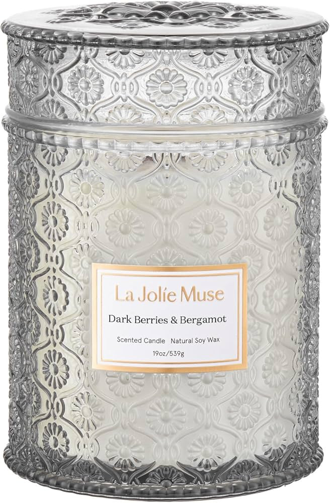 LA JOLIE MUSE Dark Berries & Bergamot Candle - Berries, Grape, Caramel | 19 oz Large Wooden Wick ... | Amazon (US)