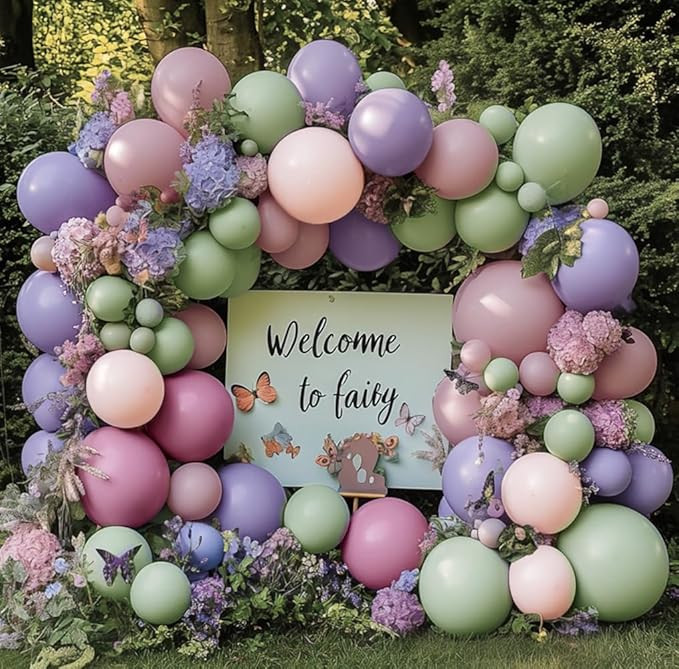 Dusty Green Pink Purple Balloon Garland Double Stuffed Pastel Light Green Pink Lavender Lilac Bal... | Amazon (US)