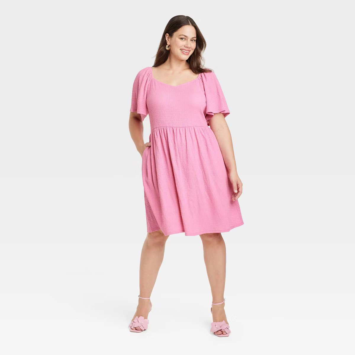 Women's Flutter Short Sleeve Mini A-Line Dress - Ava & Viv™ Pink XXL | Target