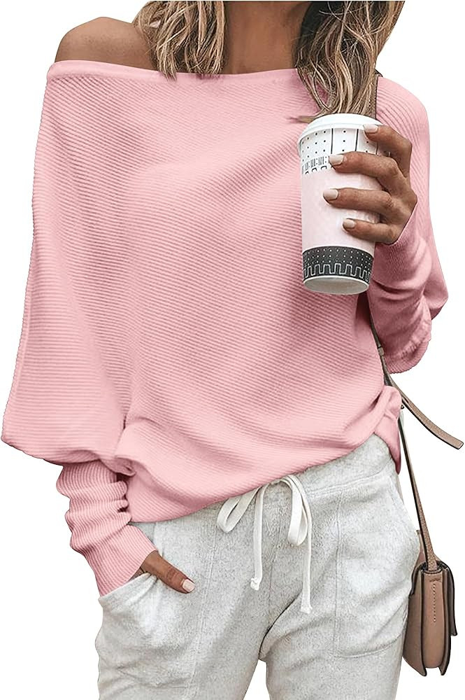 Zenlonr Women's Fall Sweaters 2025 Casual Long Batwing Sleeve Loose Off Shoulder Knit Pullovers J... | Amazon (US)