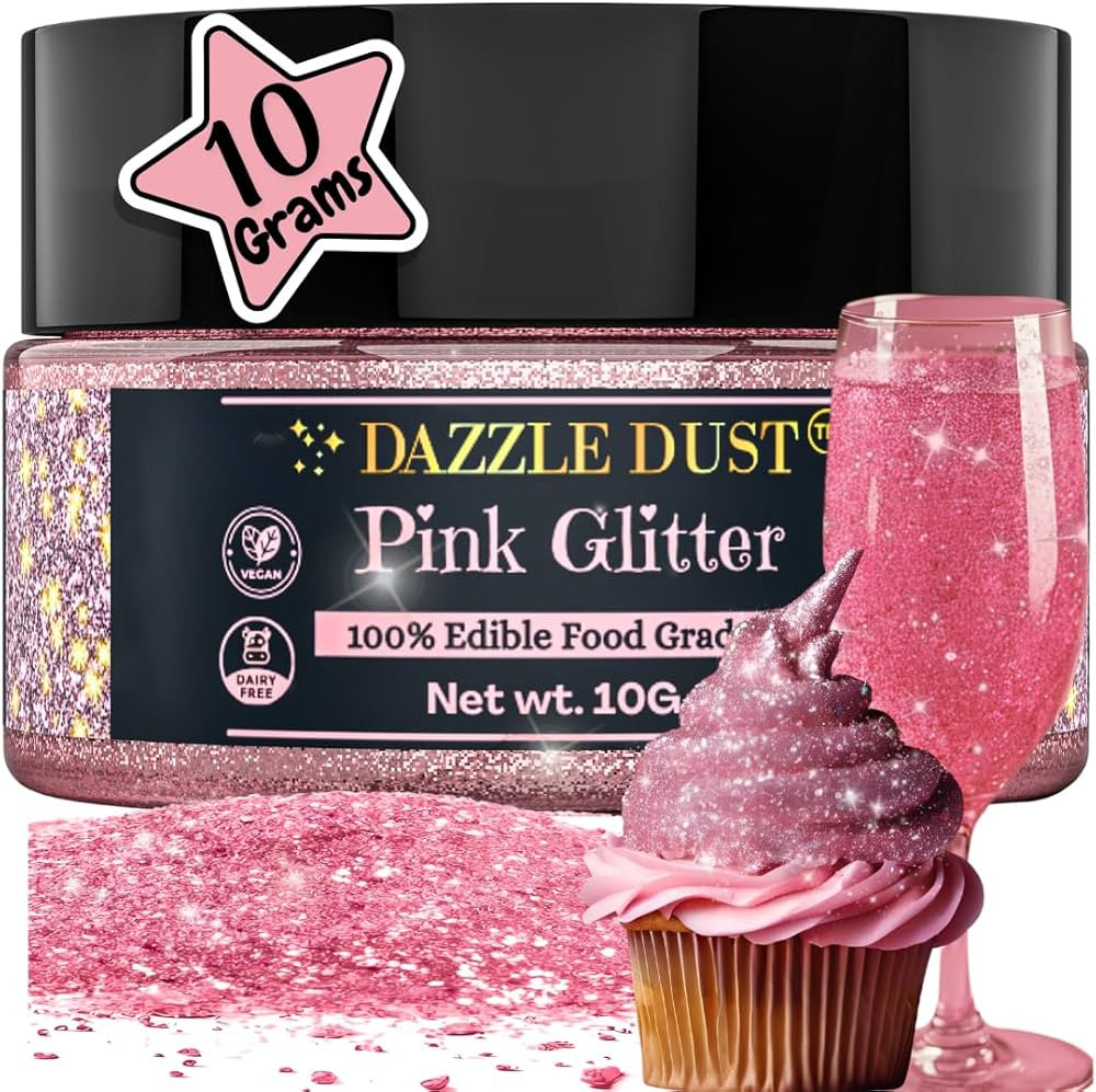 BULK-(10g) Pink Edible Glitter For Drinks, Pink Luster Dust Edible Glitter For Cakes, Pink Sprink... | Amazon (US)
