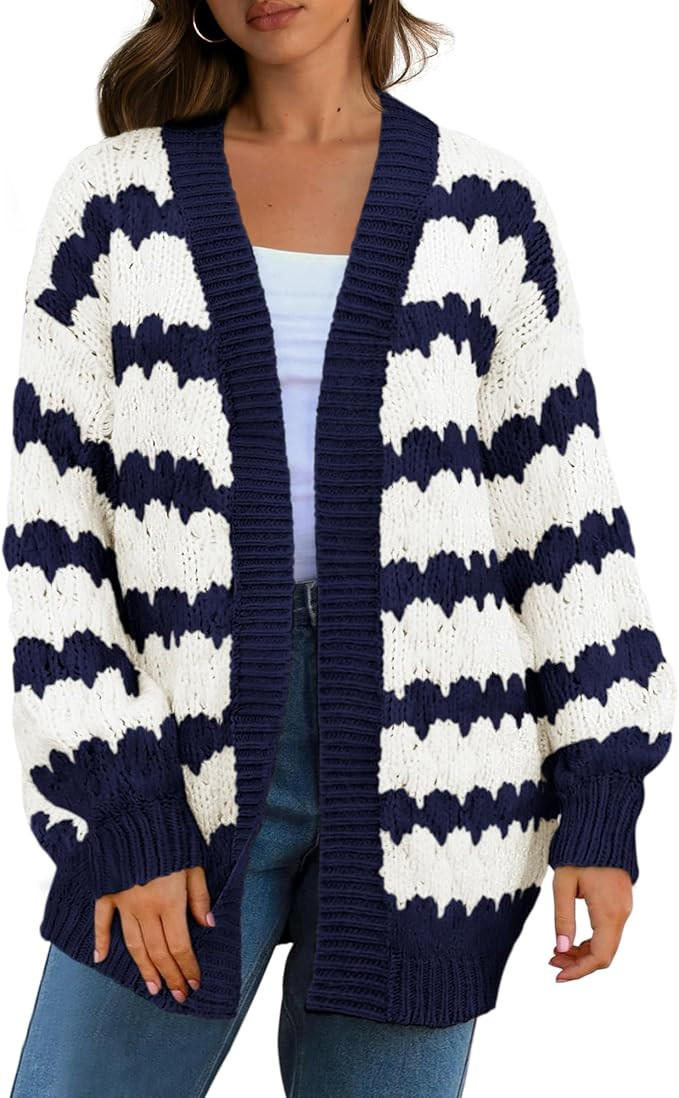 BTFBM Womens Open Front Cardigan Sweater 2024 Fall Winter Long Sleeve Loose Color Block Chunky Ca... | Amazon (US)