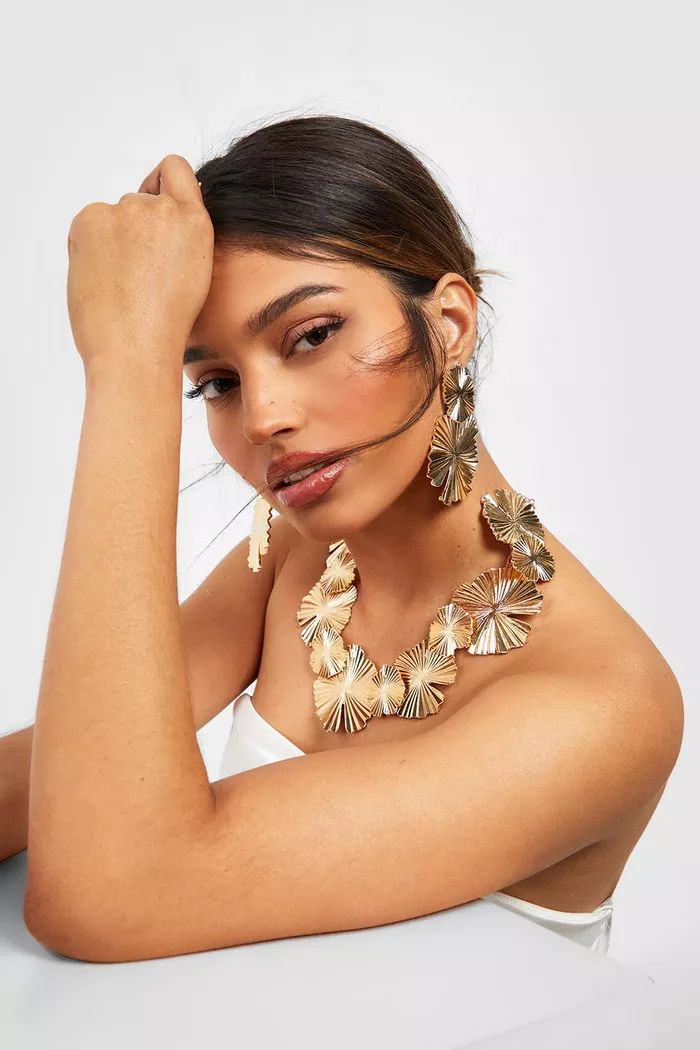 Polished Oversized Floral Earrings | Boohoo.com (UK & IE)