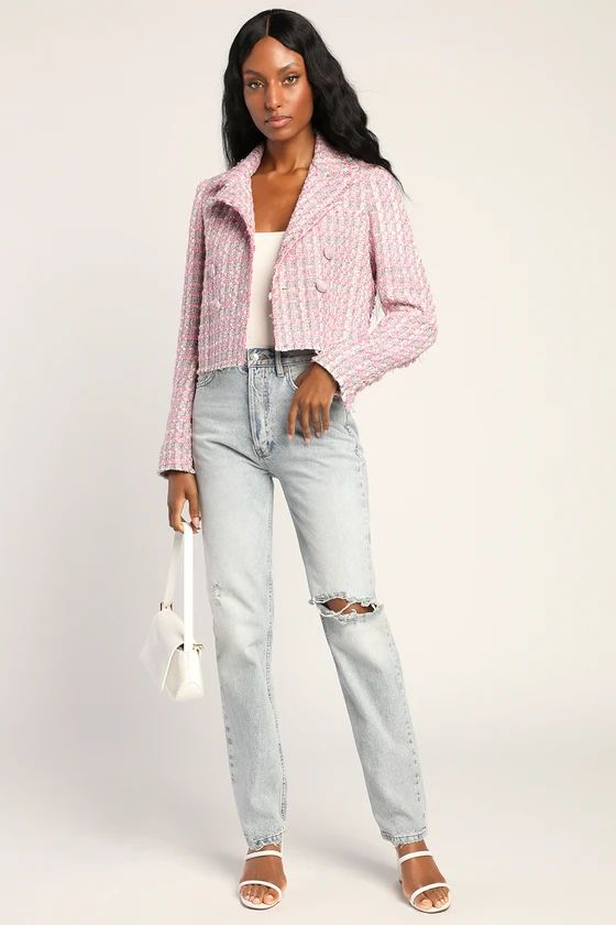 Tweed My Ego Pink Multi Tweed Cropped Blazer | Lulus (US)