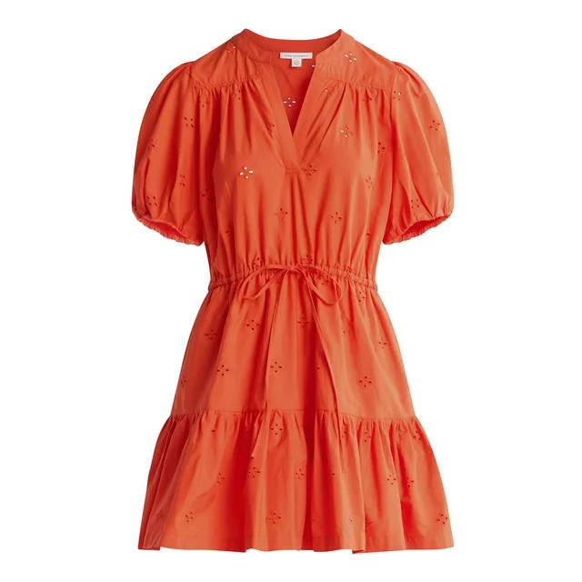 Free Assembly Women's and Women's Plus Cotton Eyelet Tiered Mini Dress with Puff Sleeves, Sizes X... | Walmart (US)