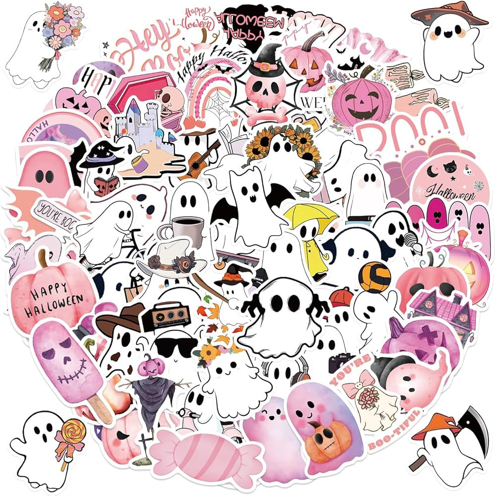 100Pcs Ghost Stickers Pink Halloween Stickers for Kids Adults Craft Scrapbooking Water Bottle Par... | Amazon (US)
