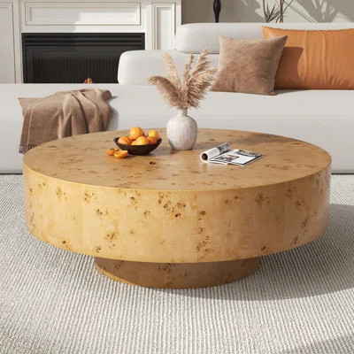 Handcrafted Burl Wood Round Coffee Table with Strudy Pedestal, Mid-Century Modern Solid Wood Coffee Table for Living Room | Wayfair North America