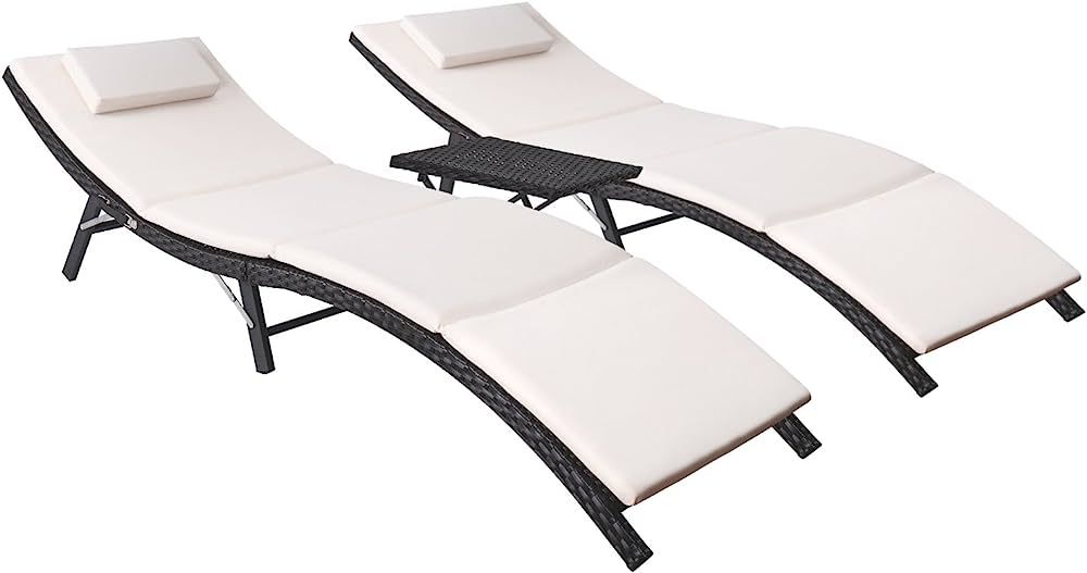 Flamaker 3 Pieces Patio Chaise Lounge with Cushions Unadjustable Modern Outdoor Furniture Set PE ... | Amazon (US)