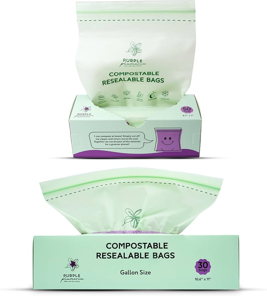 100% Certified Compostable Quart & Gallon Bags (30+50 Counts), Resealable BioBased Bags, Leak Pro... | Amazon (US)