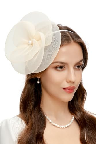 BABEYOND Fascinators Hats for Women - Tea Party Kentucky Hat Derby Headband Elegant Wedding Party Bride Hat with Hair Clip Beige | Amazon (US)