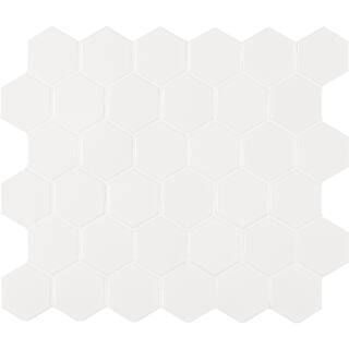 Retro Bianco Hexagon 12.6 in. x 11.02 in. x 6mm Glossy Porcelain Mesh-Mounted Mosaic Tile (14.4 s... | The Home Depot
