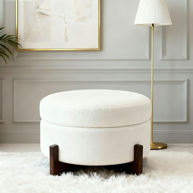 modscape 24-Inch Large Round Velent Storage Ottoman Coffee Table Upholstered Ottomans Table for L... | Amazon (US)