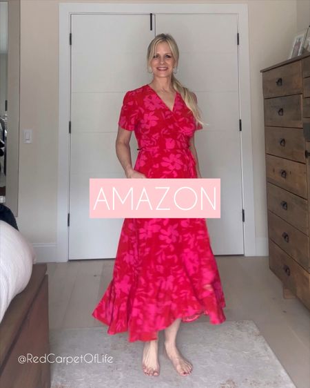 Hi Gorgeous!  Thanks for stopping by. Excited to share my latest find on Amazon – a vibrant and elegant affordable spring wrap dress that's just perfect for this season 🌸💃 The flowy fabric and flattering wrap around silhouette make it a go-to choice for any spring occasion, from brunch with friends to a bridal shower.  It’s unlined and very comfortable.  I’m impressed by the quality for the price. Can be styled up or down (so cute with fashion sneakers).  Wearing a Small - fits true to size. @RedCarpetOfLife #SpringFashion #AmazonFinds #ColorfulDress 

#LTKfindsunder100 #LTKSeasonal #LTKover40