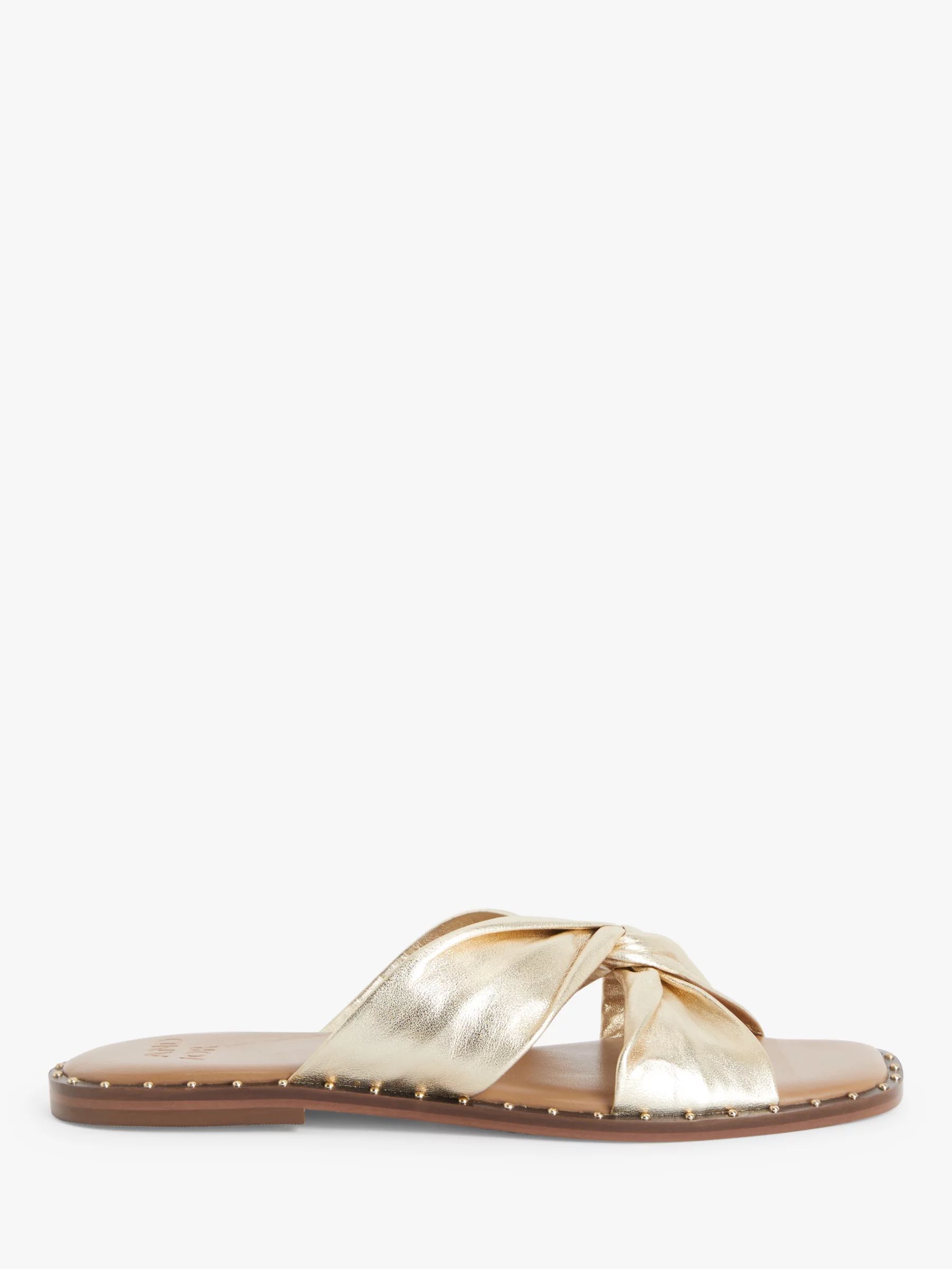 AND/OR Lyrics Leather Twist Front Slider Sandals, Gold | John Lewis (UK)