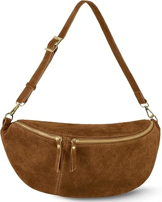 Italian Genuine Suede Crossbody Bag for Women with Zipper & Detachable Strap | Large Travel Chest... | Amazon (US)
