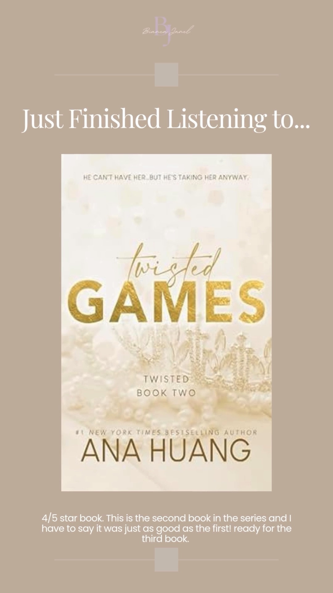 Just finished listening to Twisted Games by Ana Huang on audiobook—4/5 stars! 🎧✨ Loved that it was just as good as the first book, and now I can’t wait to finish the series! Have you read this one? 📖💛 #BiancaJanel  #TwistedGames #AnaHuang #RomanceReads #CurrentRead #BookReview #AudiobookLover #LTKBookClub #Bookstagram #CozyReads #FictionLover #WeekendReading #LTKFinds

#LTKFindsUnder50