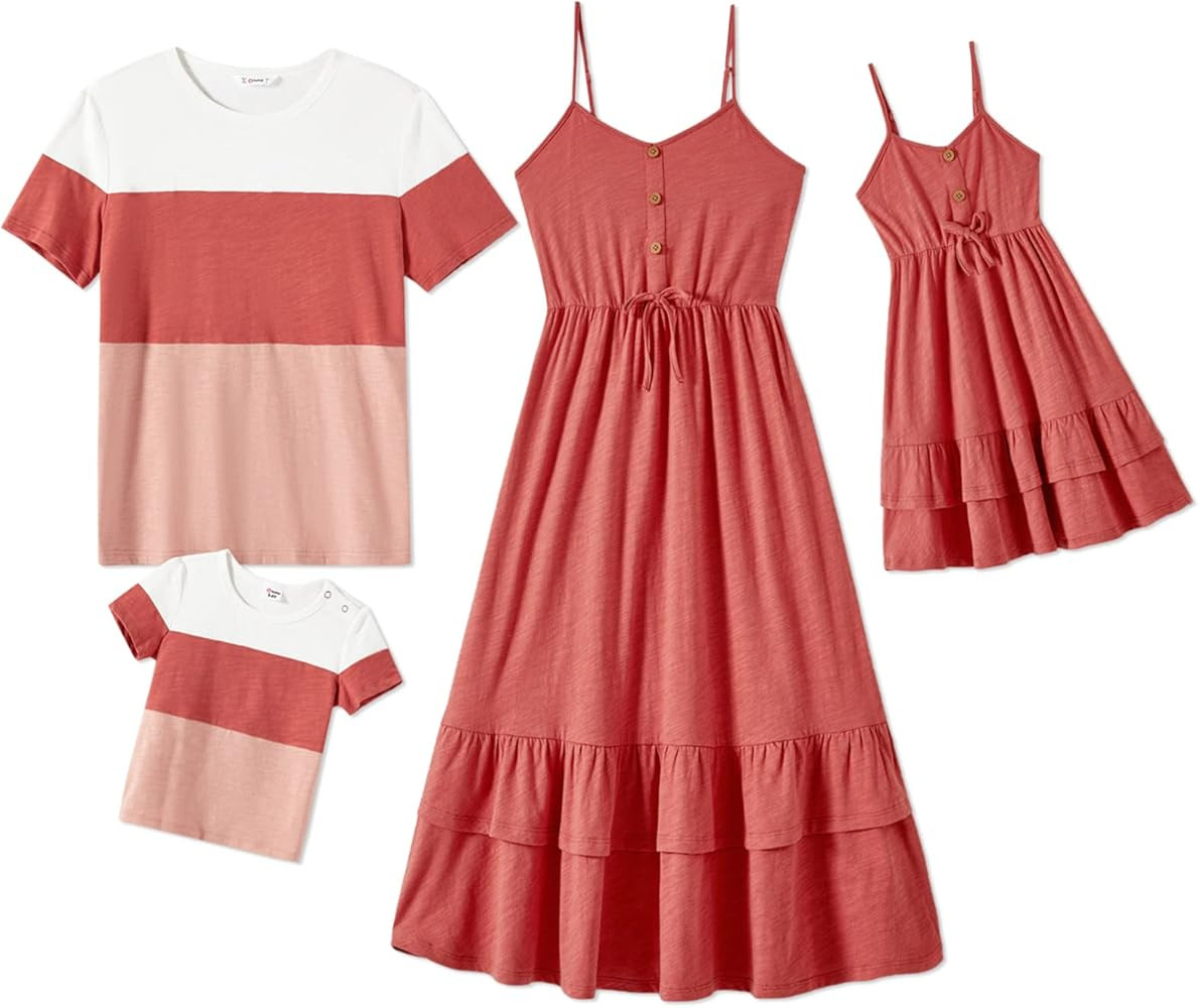 PATPAT Matching Family Outfits Mommy and Me Spaghetti Strap Casual Sleeveless Dresses and Short-S... | Amazon (US)