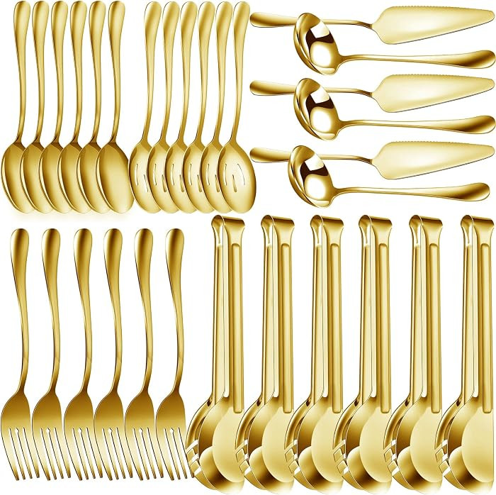 30 Pcs Serving Utensils Set Stainless Steel Flatware Serving Set Include Large Spoons Slotted Spo... | Amazon (US)
