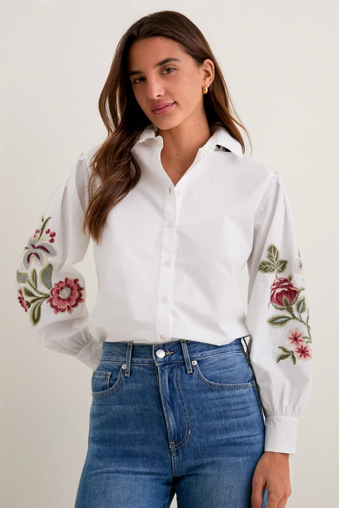 White Floral Embroidered Carolina Button Down | Tuckernuck (US)