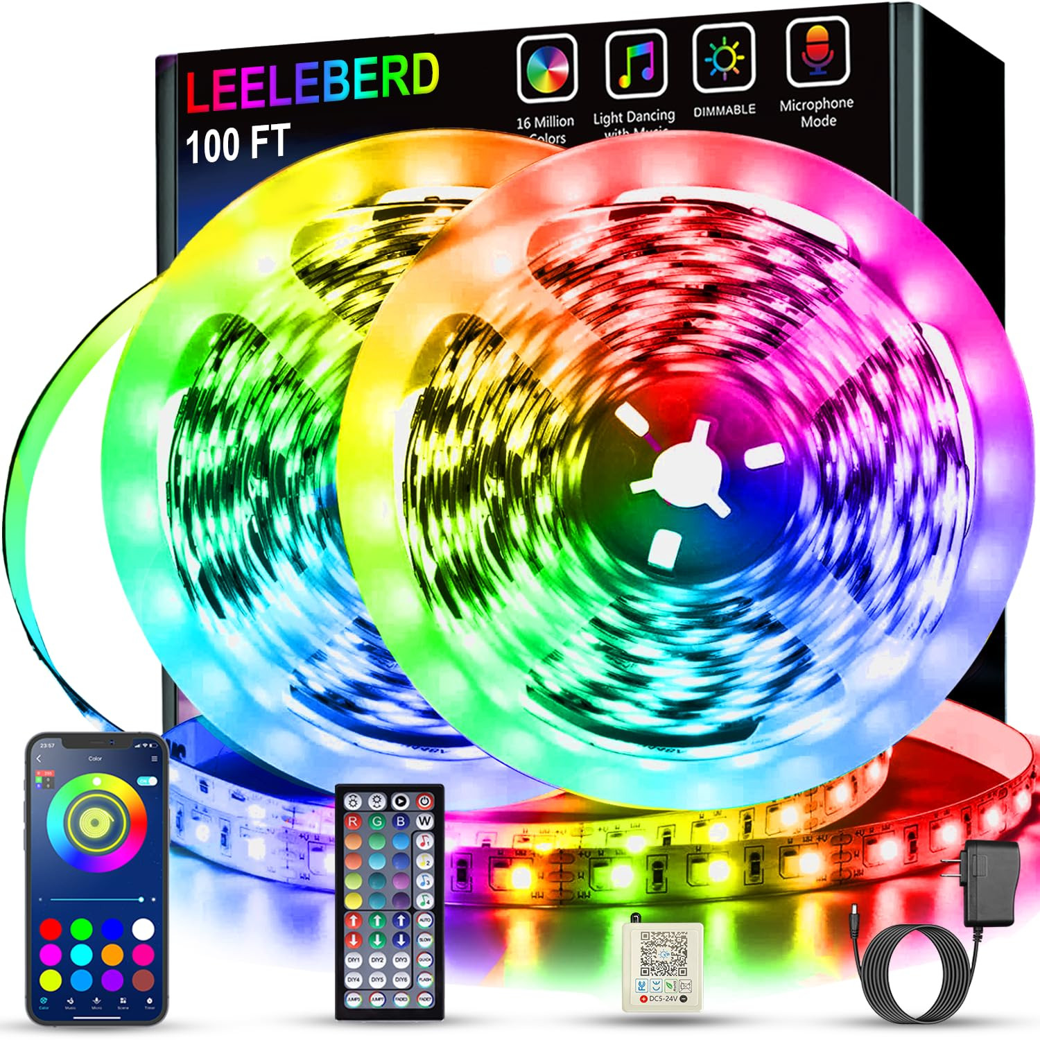 Leeleberd Led Lights for Bedroom 100 ft (2 Rolls of 50ft) Music Sync Color Changing RGB Led Strip... | Amazon (US)