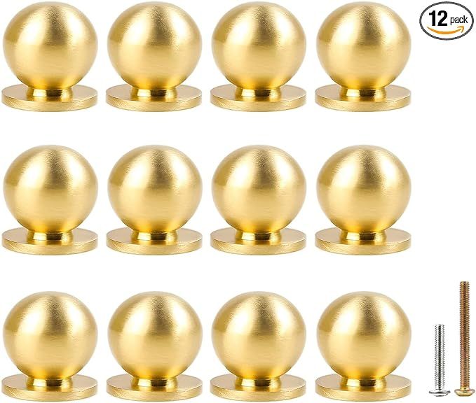 RZDEAL 12pcs Round Solid Brass Pulls Cabinet Drawer Knobs Gold Handles for Dresser Handles Knobs,... | Amazon (US)