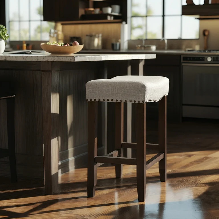 Subrtex 29" Backless Bar Stool, Wood Upholstered Counter Stool for Kitchen, Gray | Walmart (US)