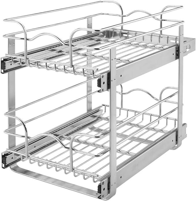 Rev-A-Shelf 12" Wide 22" Deep Base Kitchen Cabinet 2 Tier Pull Out Wire Basket | Amazon (US)