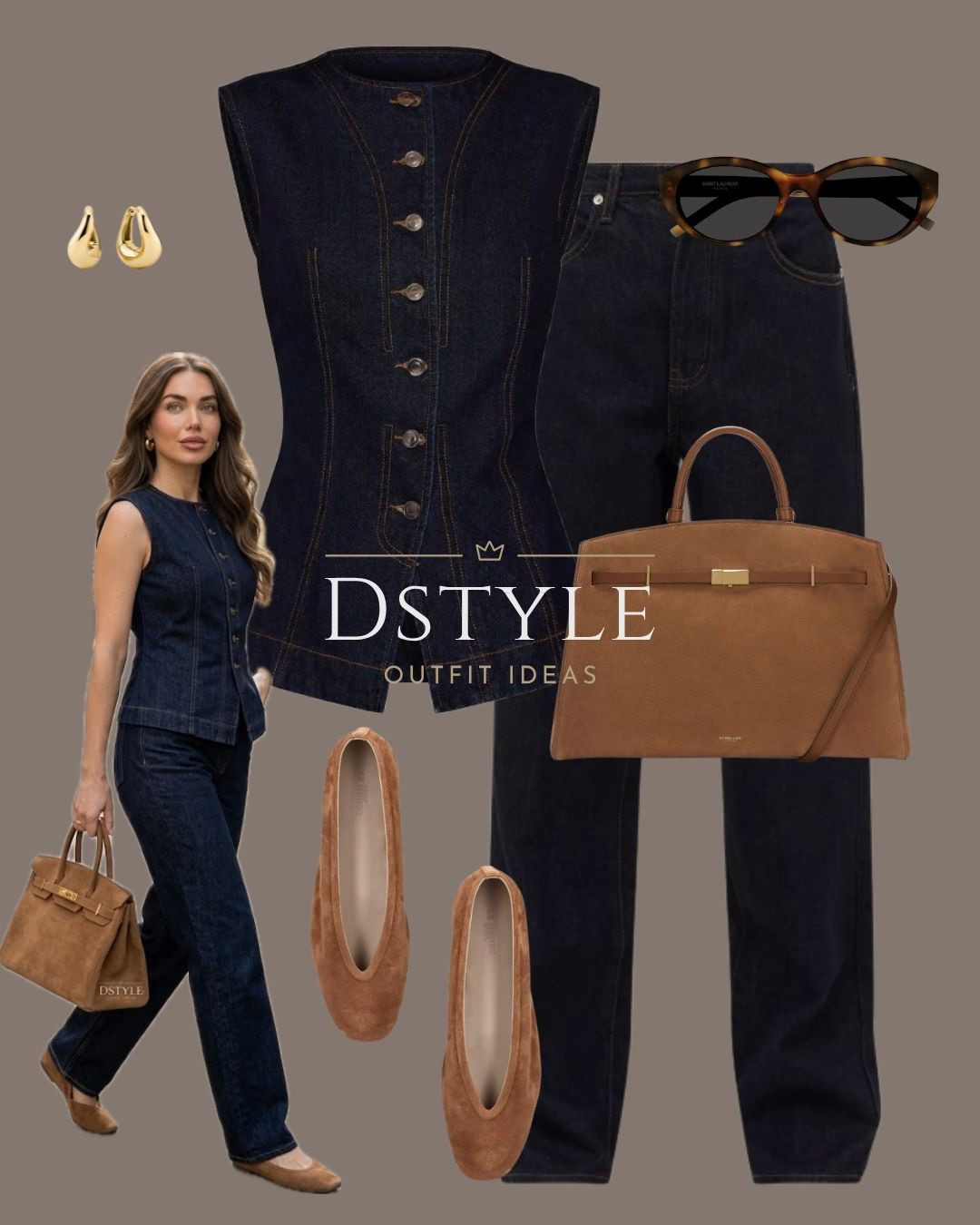 This dark denim-on-denim look is a total 2026 vibe! The contrast stitching on the vest makes it look so high-end, and pairing it with rich suede accessories is the ultimate "rich girl" aesthetic hack. 

#LTKOver40 #LTKootd