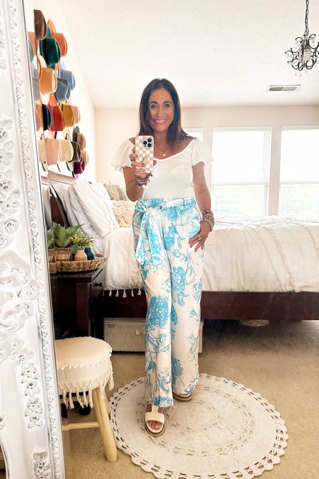 Summer pants white glitter sleeve top. Perfect outfit if your not a dress girl and have a baby shower or wedding shower to go to!

Summer pants// wide leg pant// blue and white pant// glitter sleeve top/: white top

#LTKStyleTip #LTKSeasonal