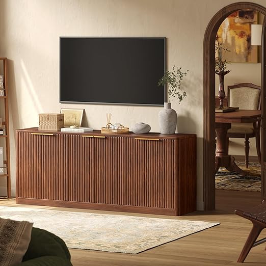 Evermagin 67" Fluted Walnut Buffet Cabinet Sideboard with Storage, Large Credenza with 6 Doors, W... | Amazon (US)