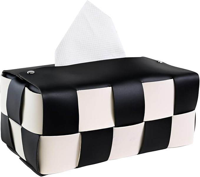 Tissue Box Cover Rectangular Checkered PU Leather Tissue Box Holder for Bathroom, Office, Living ... | Amazon (US)