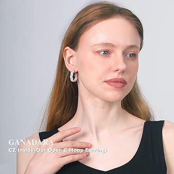 Cubic Zirconia Hoop Earrings for Women - CZ Inside-Out Open C Hoop Earrings with 14k Gold Plated ... | Amazon (US)