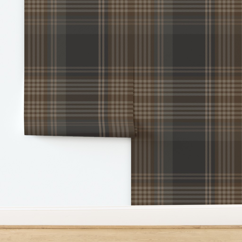 Louis Tartan Plaid - Dark Cozy Brown Gray Wallpaper | Spoonflower | Spoonflower