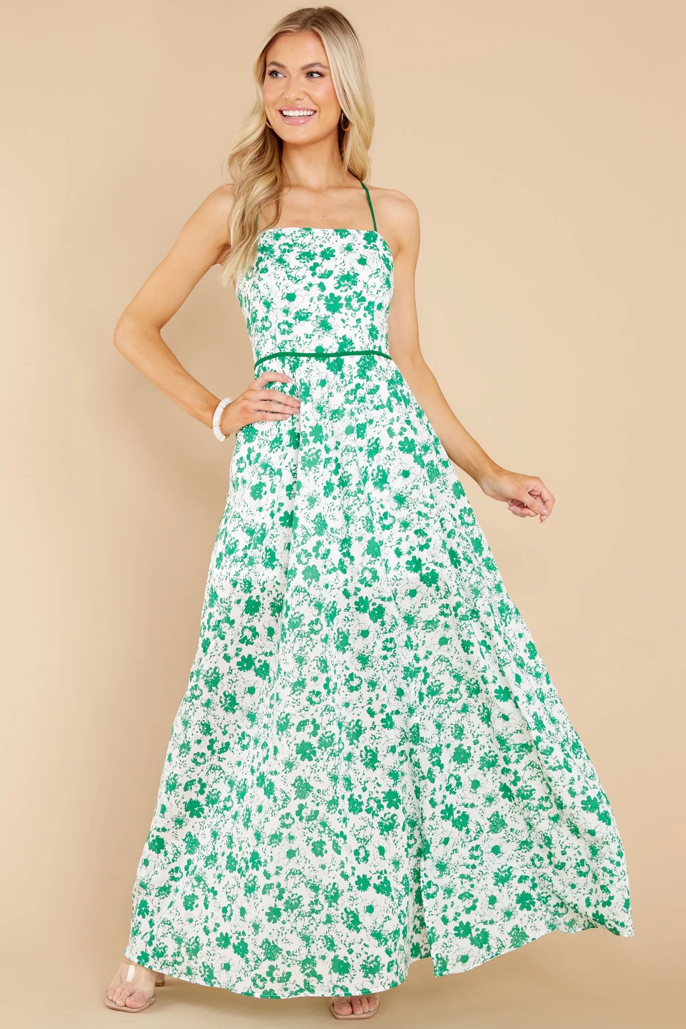 Sweet Laughter Green Floral Print Maxi Dress | Red Dress 