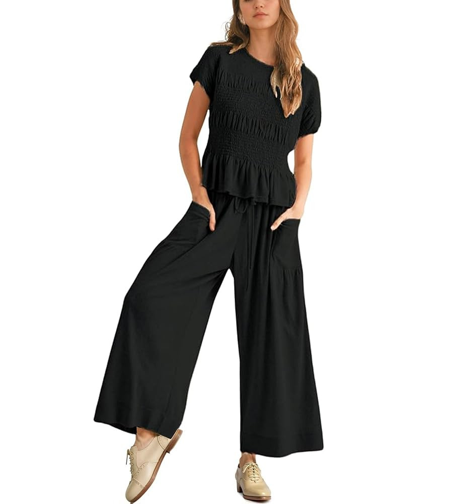 Colorful world 2 Piece Sets for Women summer Lounge Sets Crew Neck Top Wide Leg Pants Cotton Comf... | Amazon (US)