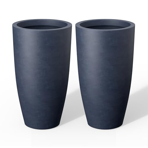 Kante 23.6" H Charcoal Concrete Tall Planters (Set of 2), Large Outdoor Indoor Decorative Plant Pots with Drainage Hole and Rubber Plug, Modern Style for Home and Garden | Amazon (US)