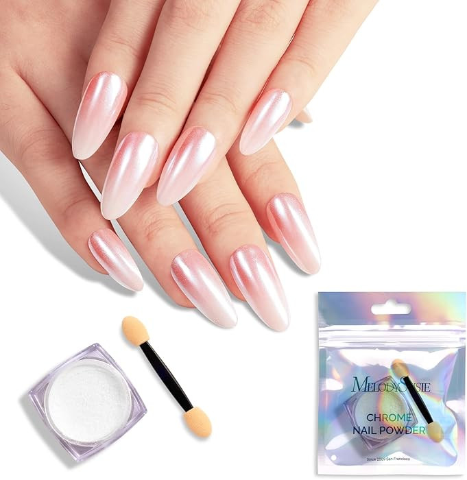 MelodySusie White Chrome Nail Powder for Gel Nails,Pearl Powder Mirror Effect Pigment Pearlescent... | Amazon (US)
