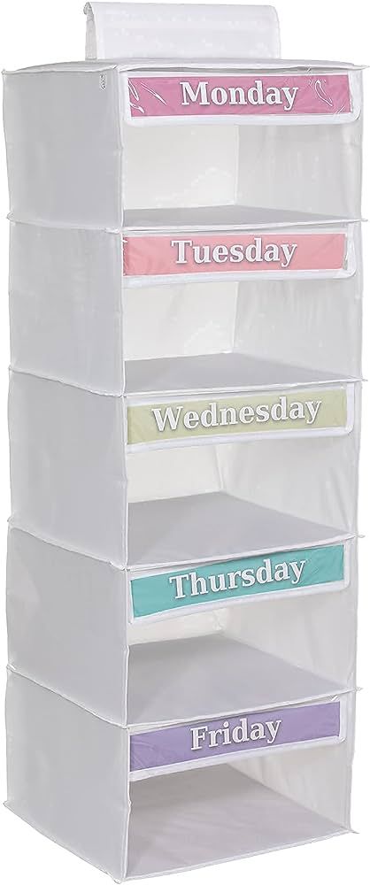 5-Shelf Weekly/Weekday Clothes Organizer for Kids (33”) School/ Day of the Week, Monday through... | Amazon (US)