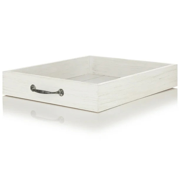 Mainstays White Rustic Rectangular Wood Tray with Metal Handles, 15" x 13" - Walmart.com | Walmart (US)