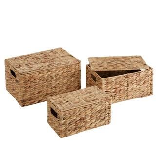 Rectangular Seagrass Lidded Storage Baskets (Set of 3) | The Home Depot