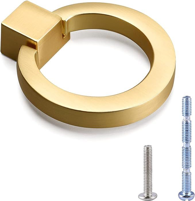 WEAVERBIRD 2Pcs Zinc Alloy Cabinet Knobs, Brushed Brass Kitchen Ring Pull Handles 1.57" Diameter ... | Amazon (CA)
